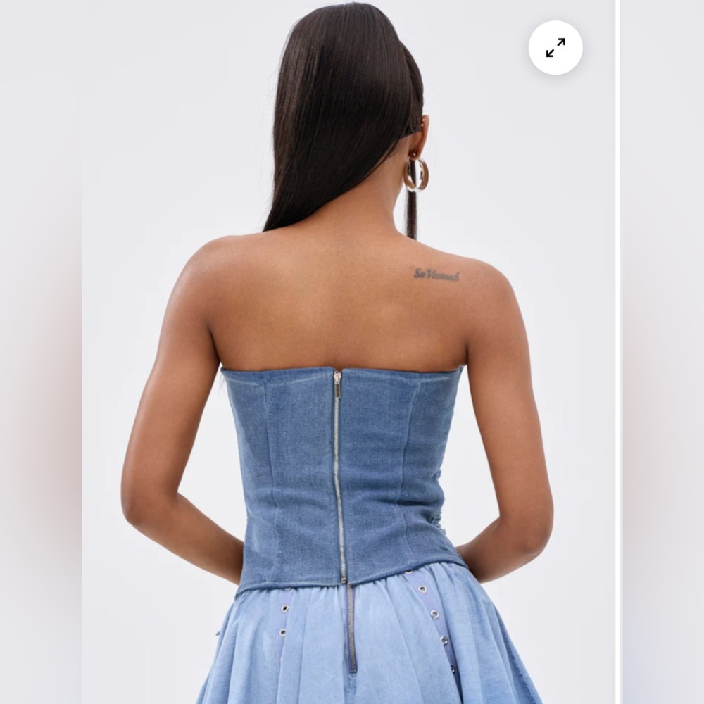 AKIRA Denim Blue Fringe Corset Top L - Picture 3 of 4